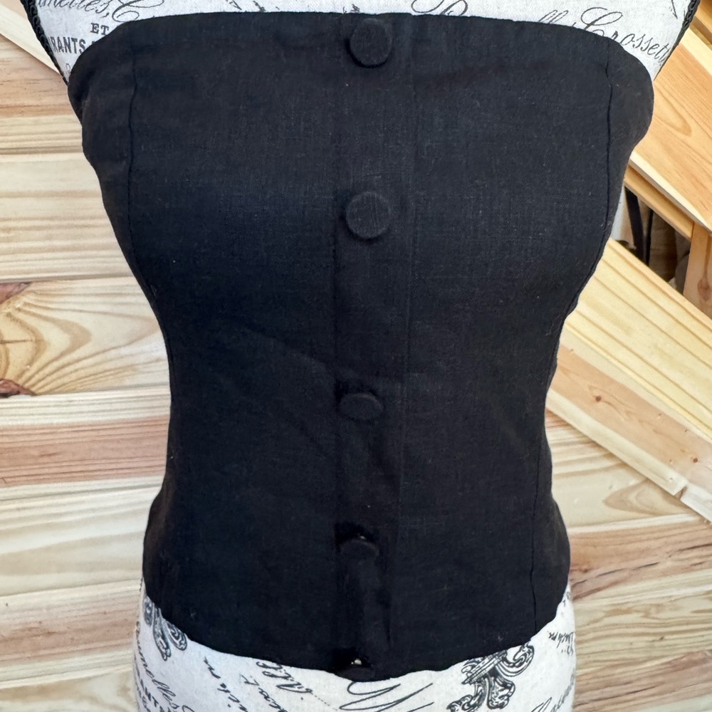 Vici Black Strapless Buttoned Blouse